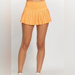 Gold Hinge Orange Pleated Mini Skirt